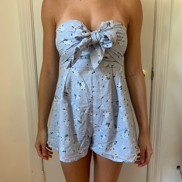 Here Comes The Sun Blue Floral Strapless Romper - Picture 6 of 7